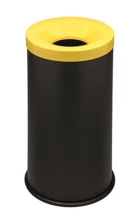 Image de CORBEILLE ANTIFEU 50L ACIER NOIR COUVERCLE JAUNE-192164-7700