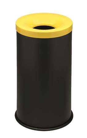 Image de CORBEILLE ANTIFEU 90L ACIER NOIR COUVERCLE JAUNE-192171-7700