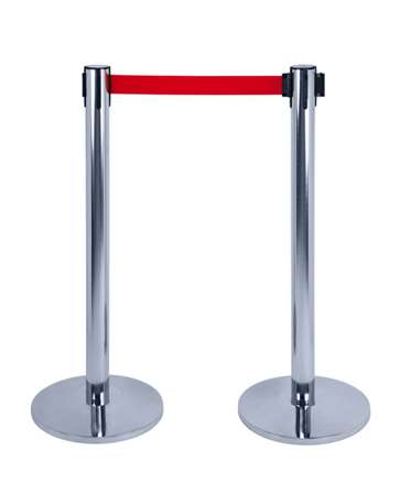 Image de LOT DE 2 POTEAUX DE BALISAGE INOX AVEC SANGLE ROUGE-192274-