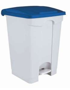 Image de POUBELLE PLASTIQUE A PEDALE 45L BLANC COUVERCLE BLEU-192485-
