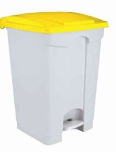 Image de POUBELLE PLASTIQUE A PEDALE 45L BLANC COUVERCLE JAUNE-192486