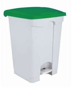 Image de POUBELLE PLASTIQUE A PEDALE 45L BLANC COUVERCLE VERT-192488-