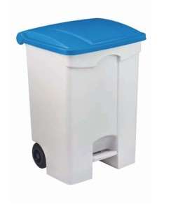 Image de POUBELLE MOBILE PLASTIQUE PEDALE 70L BLANC COUV BLEU- 192502
