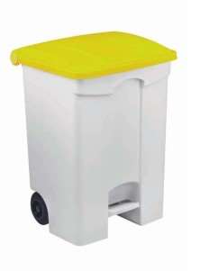 Image de POUBELLE MOBILE PLASTIQUE PEDALE 70L BLANC COUV JAUNE-115576