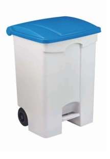 Image de POUBELLE MOBILE PLASTIQUE PEDALE 90L BLANC COUV BLEU- 192508