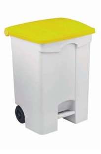 Image de POUBELLE MOBILE PLASTIQUE PEDALE 90L BLANC COUV JAUNE- 19250