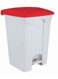 Image de POUBELLE A PEDALE PLASTIQUE 30L BLANC COUVERCLE ROUGE- 19251