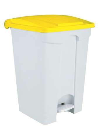 Image de POUBELLE A PEDALE PLASTIQUE 70L BLANC COUVERCLE JAUNE-115756