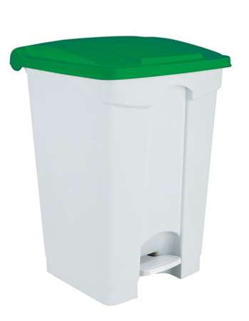 Image de POUBELLE A PEDALE PLASTIQUE 70L BLANC COUVERCLE VERT-192520-