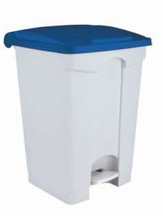 Image de POUBELLE A PEDALE PLASTIQUE 90L BLANC COUVERCLE BLEU- 192522