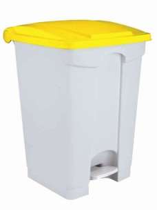 Image de POUBELLE A PEDALE PLASTIQUE 90L BLANC COUVERCLE JAUNE- 19252