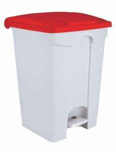 Image de POUBELLE A PEDALE PLASTIQUE 90L BLANC COUVERCLE ROUGE- 19252