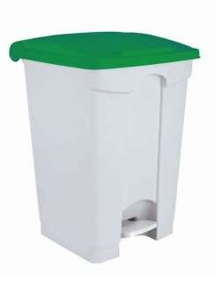 Image de POUBELLE A PEDALE PLASTIQUE 90L BLANC COUVERCLE VERT- 192525