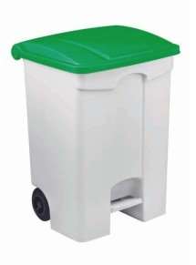 Image de POUBELLE MOBILE PLASTIQUE PEDALE 90L BLANC COUV VERT - 11559