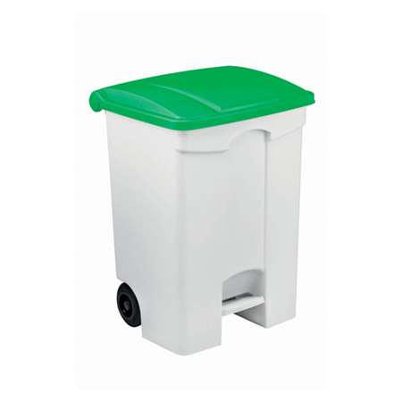 Image de POUBELLE MOBILE PLASTIQUE PEDALE 70L BLANC COUV VERT-115578