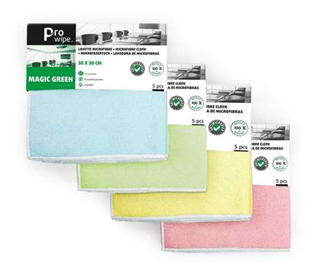 Image de LAVETTE MICROFIBRE ANTIBAC MAGIC GREEN JAUNE 38x38cm (x5)