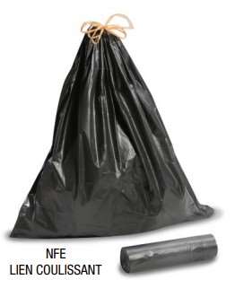 Image de SAC POUBELLE NFE 100L NOIR LIEN COULISSANT 30µ (x100)